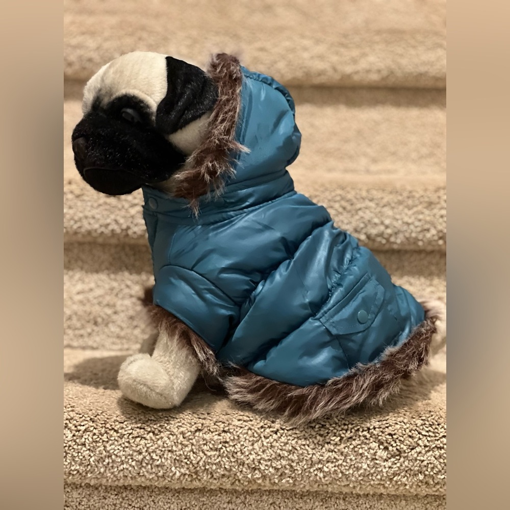 Dog Cat Pet Parka Jacket Coat puffer Hood S Costume Outfit Winter Faux Fur Trim